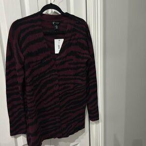 Cashmere Zebra Cardigan – Bloomingdale’s – Maroon & Black – XL – 100% Cashmere